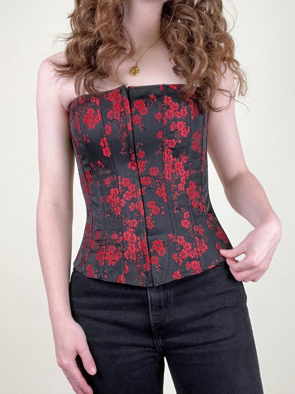 Vintage 90s Y2K Corset Lace Up Tie Whimsigoth Romantic Sexy Lingerie Top Floral